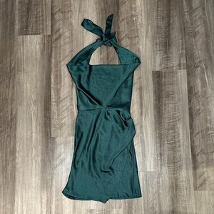 Hello Molly Green Jade Satin Halter Backless Mini Dress - XS